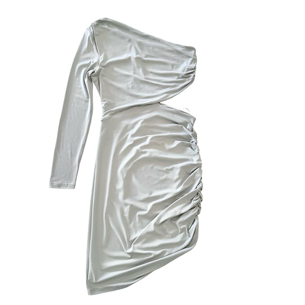 Susana Monaco One Shoulder Cutout Ruched Body-Con Dress, Light Gray, XL - Picture 3 of 7